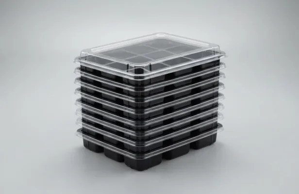 Stack of clear thermoformed trays