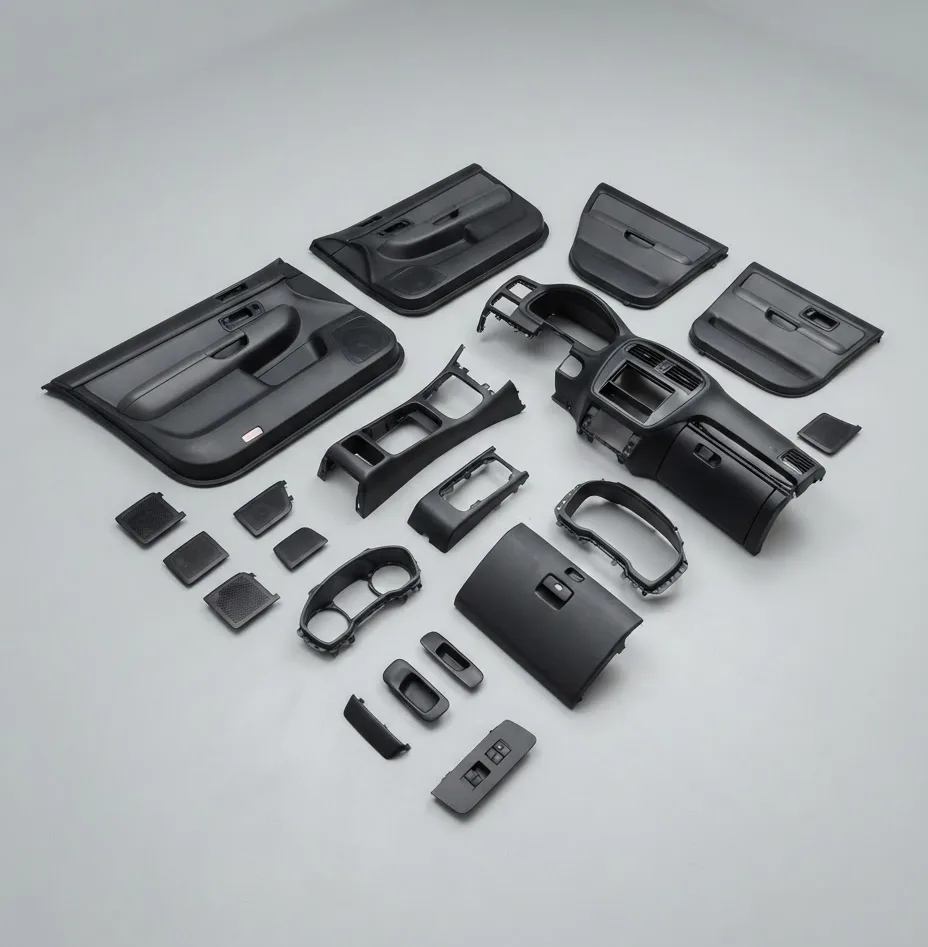 Black vacuum-formed automotive interior trim parts