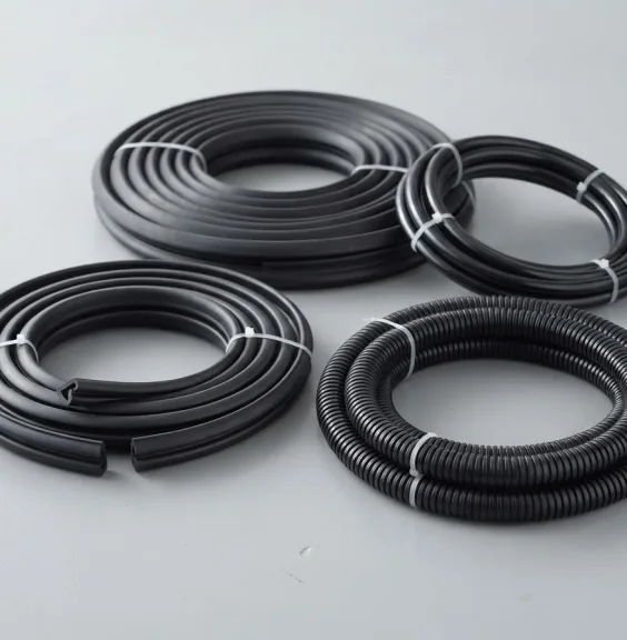 Coils of black rubber gaskets and seals