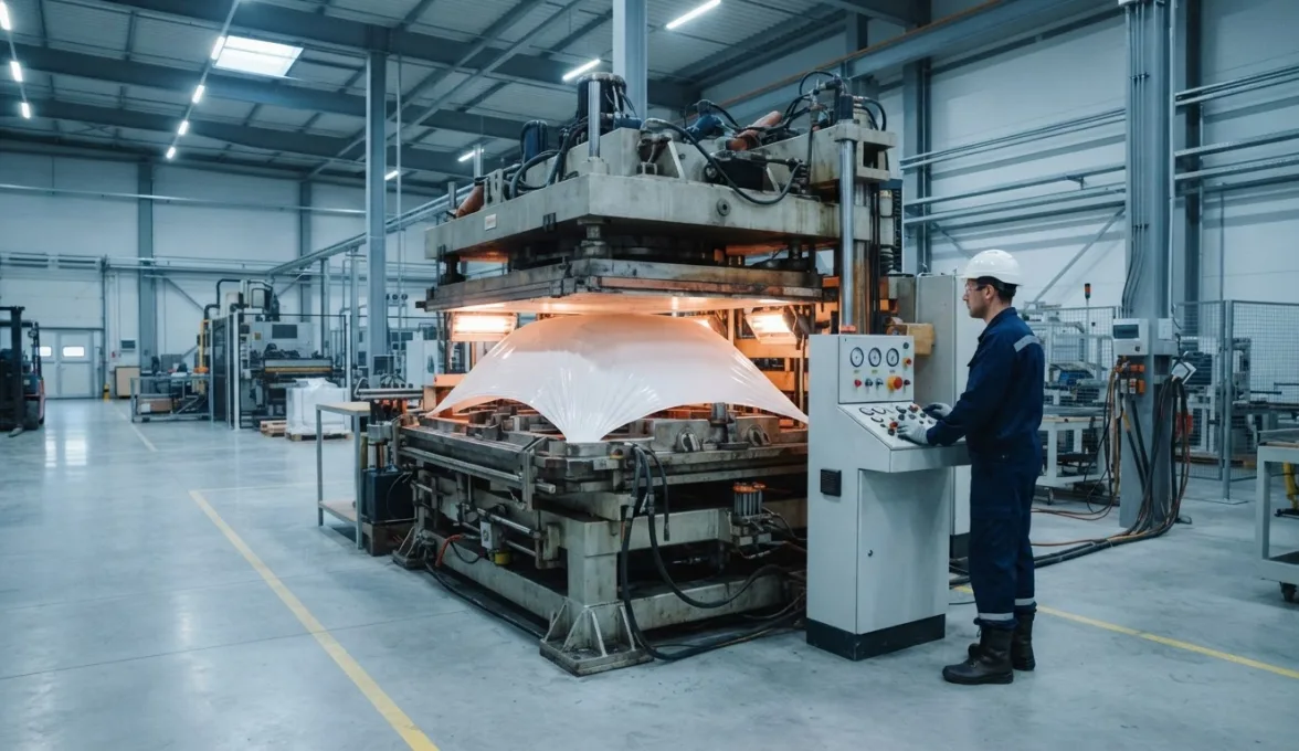 Operator running a vacuum forming machine at Plant 01